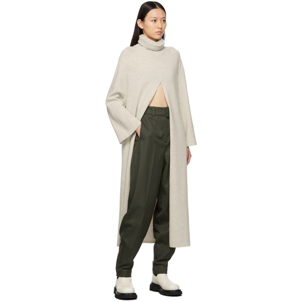 JOSEPH Wool Turtleneck Open Slit Knit Viviane Sweater Dress In Beige Size XS